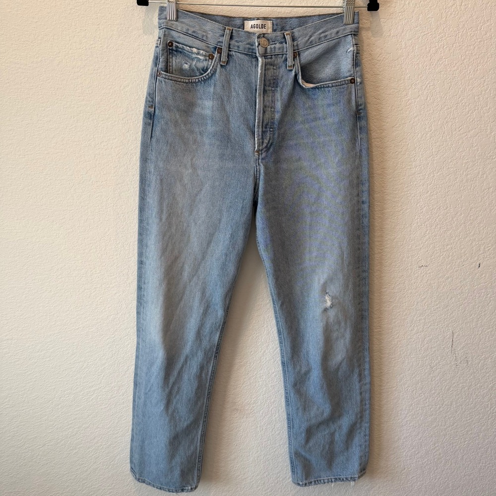AGOLDE 90's Mid Rise Loose Fit Jeans Light Wash Blue Organic Cotton 24 90s